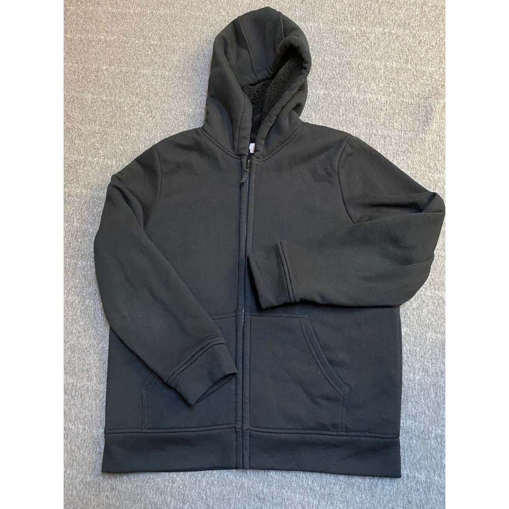Wonder Nation Boys Black Sherpa Lined Zip Up Hoodie Jacket XXL 18 Warm Winter
